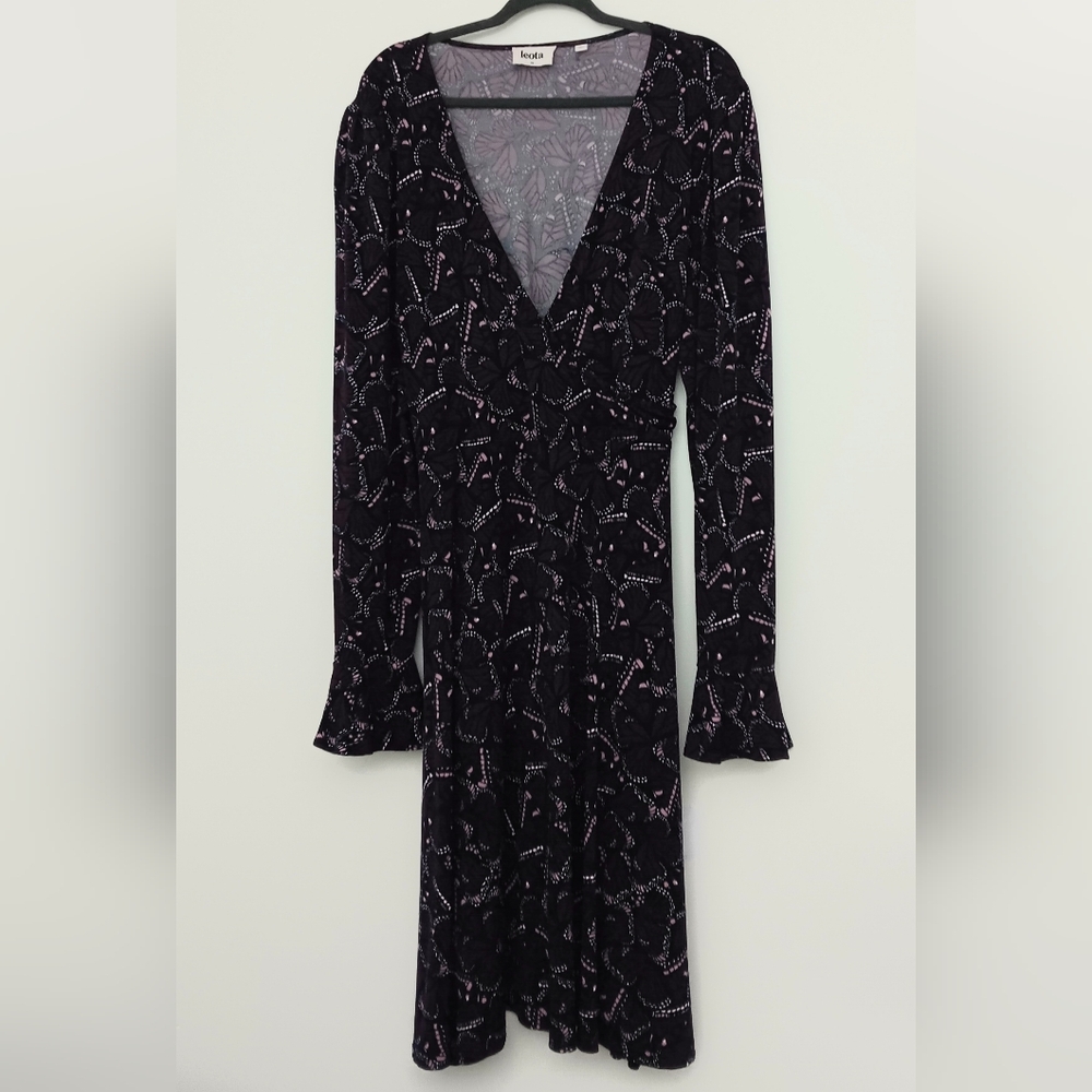 Leota Dress Women's Size 1X Rosalia Butterfly Long Sleeve Faux Wrap Purple